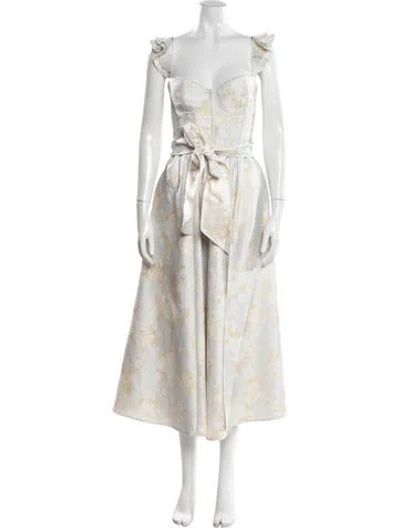 Pre-owned V. Chapman Floral Print Midi Length Dress In Blue