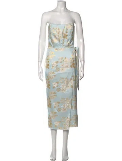 Pre-owned V. Chapman Floral Print Midi Length Dress In Blue