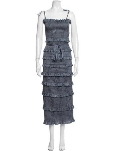 Pre-owned V. Chapman Floral Print Midi Length Dress In Blue