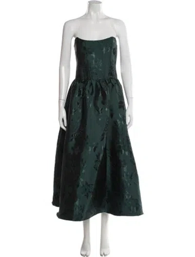 Pre-owned V. Chapman Floral Print Midi Length Dress In Green