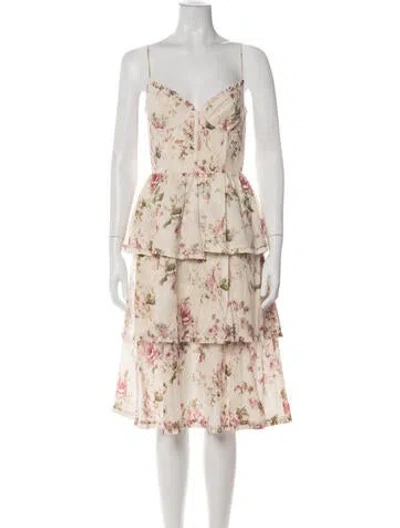 Pre-owned V. Chapman Floral Print Midi Length Dress In Green