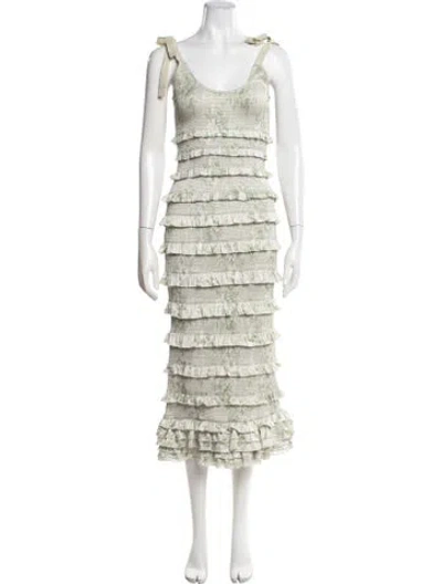 Pre-owned V. Chapman Floral Print Midi Length Dress In Green