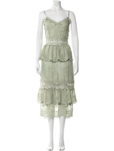 Pre-owned V. Chapman Floral Print Midi Length Dress In Green