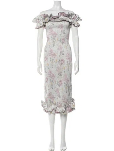 Pre-owned V. Chapman Floral Print Midi Length Dress In Green