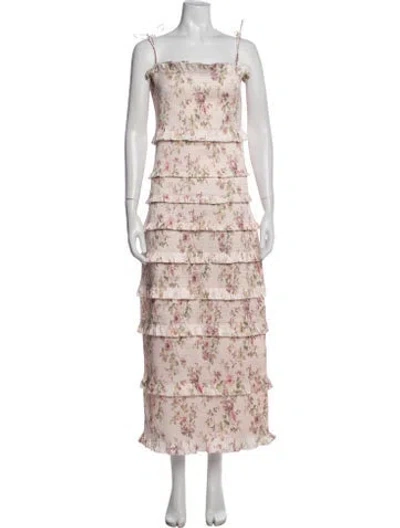 Pre-owned V. Chapman Floral Print Midi Length Dress In Green/pink