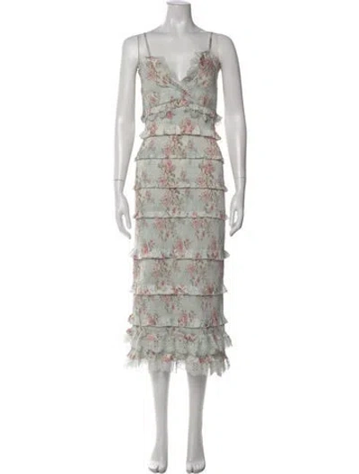 Pre-owned V. Chapman Floral Print Midi Length Dress In Multi