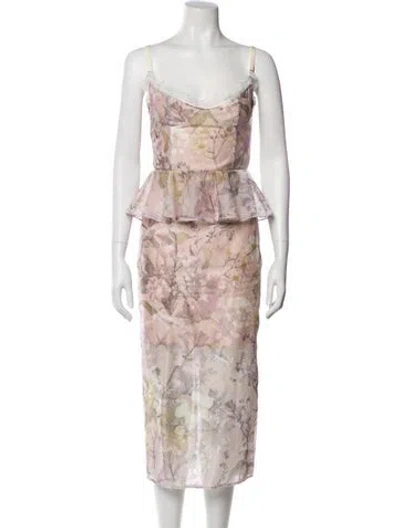 Pre-owned V. Chapman Floral Print Midi Length Dress In Neutral
