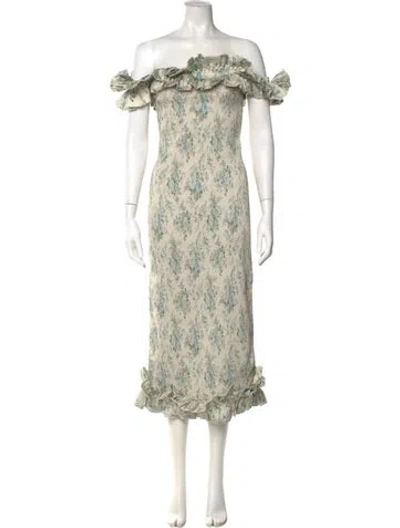 Pre-owned V. Chapman Floral Print Midi Length Dress In Neutral