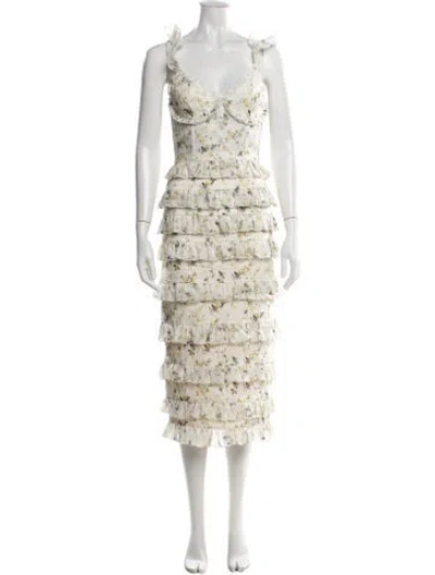 Pre-owned V. Chapman Floral Print Midi Length Dress In Neutral
