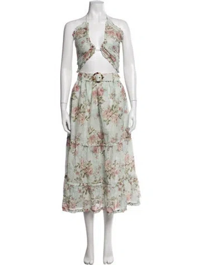 Pre-owned V. Chapman Floral Print Midi Length Dress In Neutrals