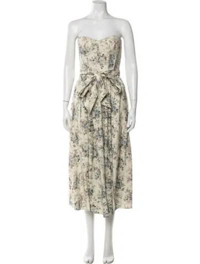 Pre-owned V. Chapman Floral Print Midi Length Dress In Neutrals