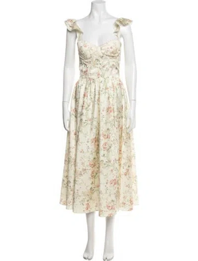Pre-owned V. Chapman Floral Print Midi Length Dress In Neutrals
