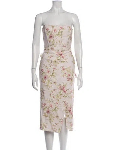Pre-owned V. Chapman Floral Print Midi Length Dress In Neutrals