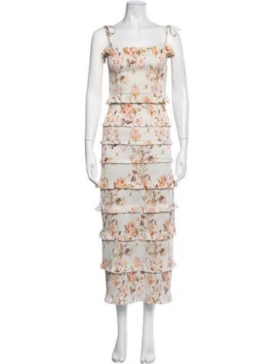 Pre-owned V. Chapman Floral Print Midi Length Dress In Neutrals