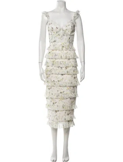 Pre-owned V. Chapman Floral Print Midi Length Dress In Neutrals