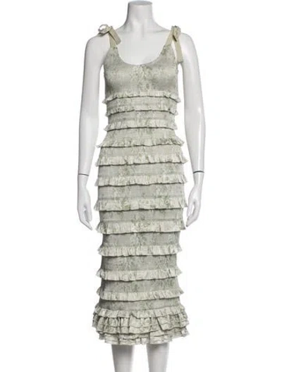 Pre-owned V. Chapman Floral Print Midi Length Dress In Neutrals