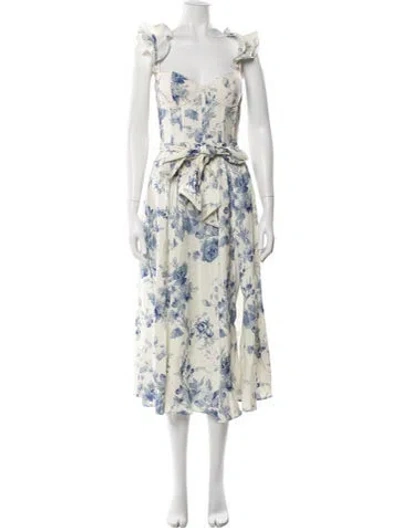 Pre-owned V. Chapman Floral Print Midi Length Dress In Neutrals
