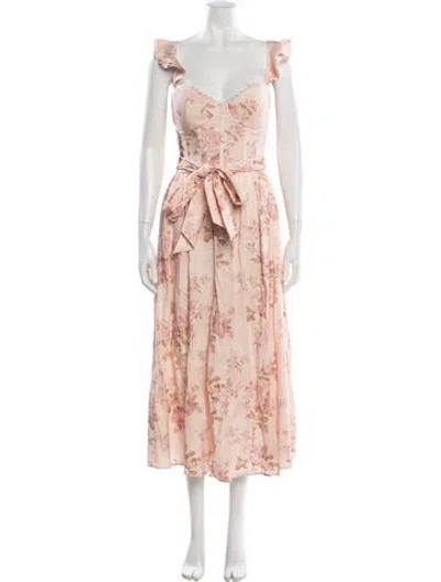 Pre-owned V. Chapman Floral Print Midi Length Dress In Pink