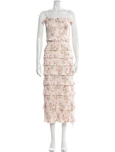 Pre-owned V. Chapman Floral Print Midi Length Dress In Pink