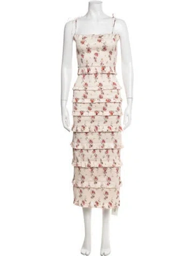 Pre-owned V. Chapman Floral Print Midi Length Dress In Pink