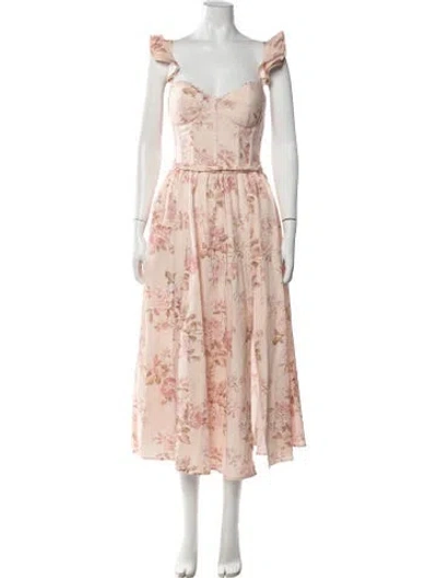 Pre-owned V. Chapman Floral Print Midi Length Dress In Pink