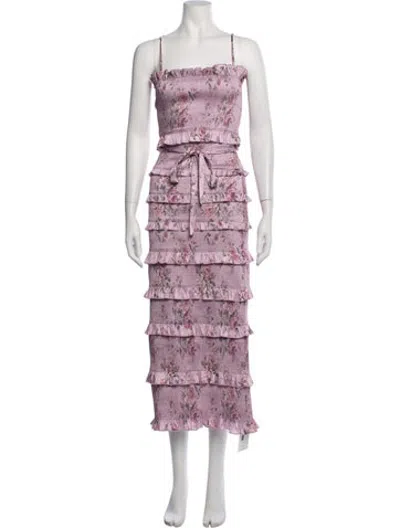 Pre-owned V. Chapman Floral Print Midi Length Dress In Purple