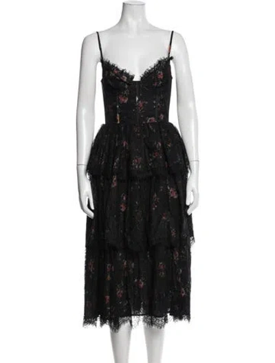 Pre-owned V. Chapman Floral Print Midi Length Dress W/ Tags In Black