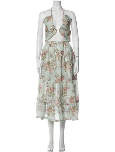 Pre-owned V. Chapman Floral Print Midi Length Dress W/ Tags In Blue