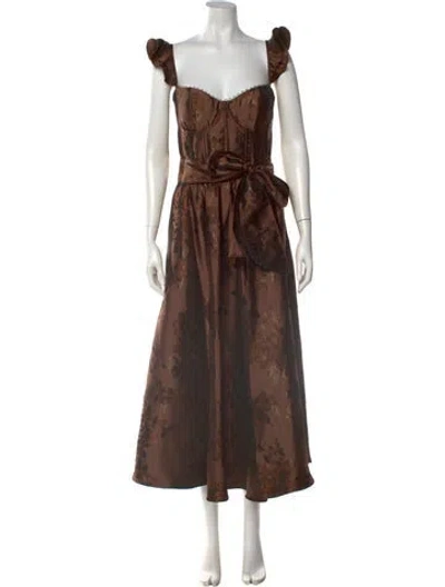 Pre-owned V. Chapman Floral Print Midi Length Dress W/ Tags In Brown
