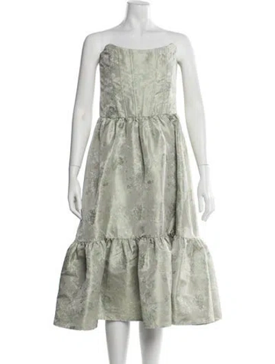 Pre-owned V. Chapman Floral Print Midi Length Dress W/ Tags In Green