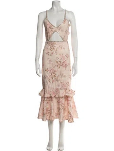 Pre-owned V. Chapman Floral Print Midi Length Dress W/ Tags In Multicolor