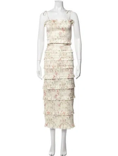 Pre-owned V. Chapman Floral Print Midi Length Dress W/ Tags In Neutral