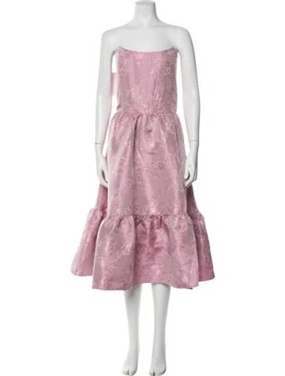 Pre-owned V. Chapman Floral Print Midi Length Dress W/ Tags In Pink