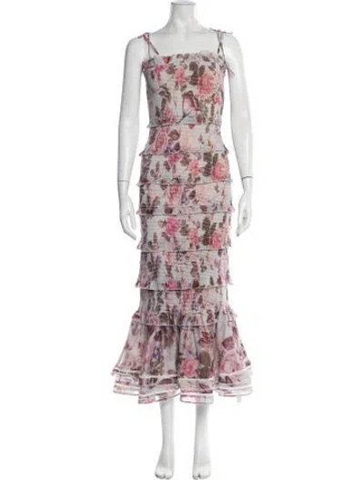 Pre-owned V. Chapman Floral Print Midi Length Dress W/ Tags In White