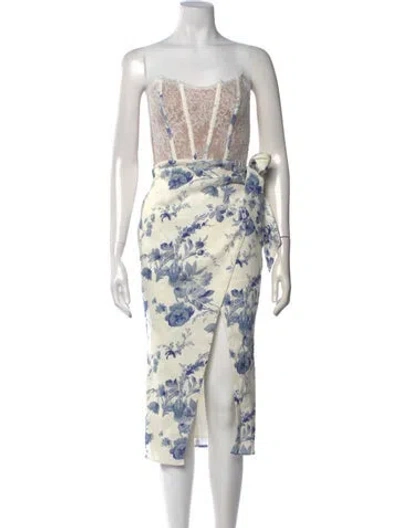 Pre-owned V. Chapman Floral Print Midi Length Dress In White