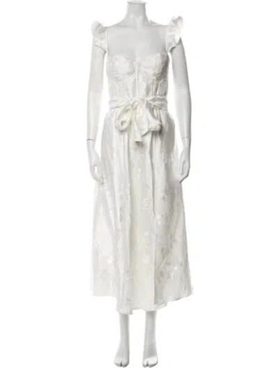 Pre-owned V. Chapman Floral Print Midi Length Dress In White