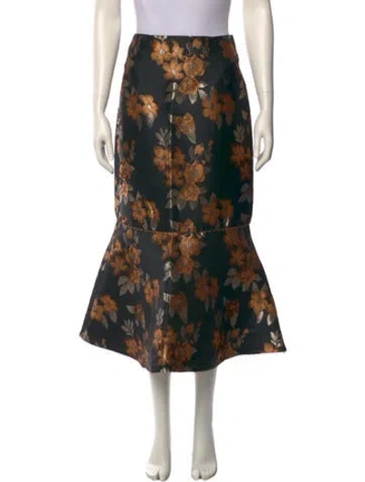 Pre-owned V. Chapman Floral Print Midi Length Skirt W/ Tags In Black