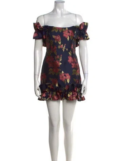 Pre-owned V. Chapman Floral Print Mini Dress In Blue