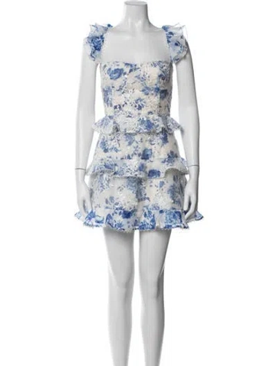 Pre-owned V. Chapman Floral Print Mini Dress In Blue/white