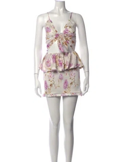 Pre-owned V. Chapman Floral Print Mini Dress In Metallic/pink