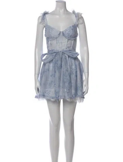 Pre-owned V. Chapman Floral Print Mini Dress W/ Tags In Blue