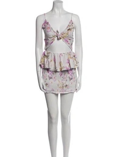 Pre-owned V. Chapman Floral Print Mini Dress In White