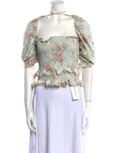 Pre-owned V. Chapman Floral Print Mock Neck Crop Top In Neutral