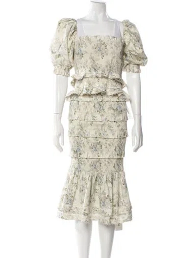Pre-owned V. Chapman Floral Print Ruffle Embellishment Skirt Set In Neutral