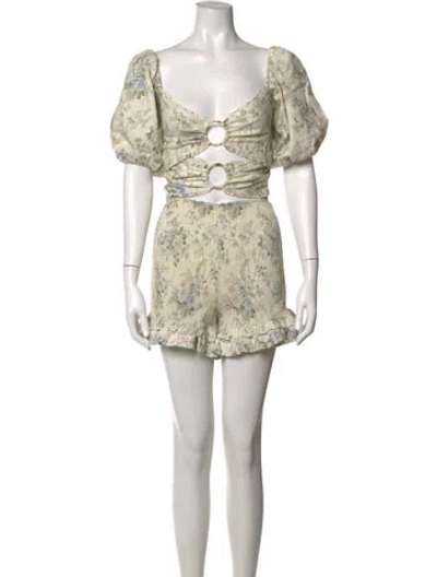 Pre-owned V. Chapman Floral Print Square Neckline Romper In Neutrals