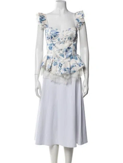 Pre-owned V. Chapman Floral Print Square Neckline Top In Neutrals