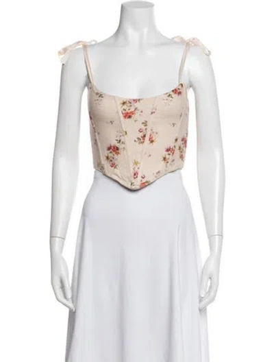 Pre-owned V. Chapman Floral Print Square Neckline Top In Neutrals