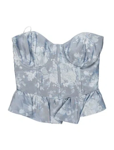 Pre-owned V. Chapman Floral Print Strapless Top In Blue