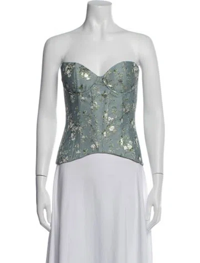 Pre-owned V. Chapman Floral Print Strapless Top W/ Tags In Green