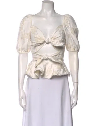 Pre-owned V. Chapman Floral Print V-neck Blouse In Neutral